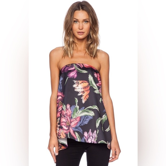 cameo Tops - CAMEO black floral flower tropical strapless “Rather Be Bustier” in Night Lily S